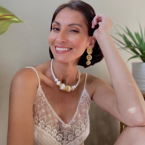 Vintage Cadoro Choker: White Lucite Beads, Gold Rope Detail