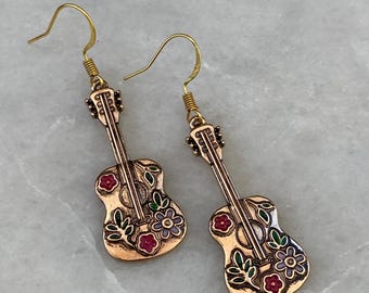 Guitar Earrings, Festival Jewelry, Statement Earrings, Boho Cowgirl Earrings