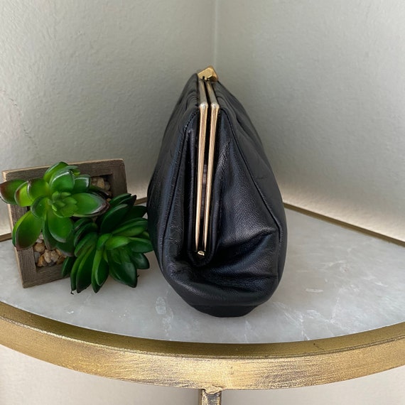 Vintage Handbag,1980s Black Leather Clutch Glam R… - image 6