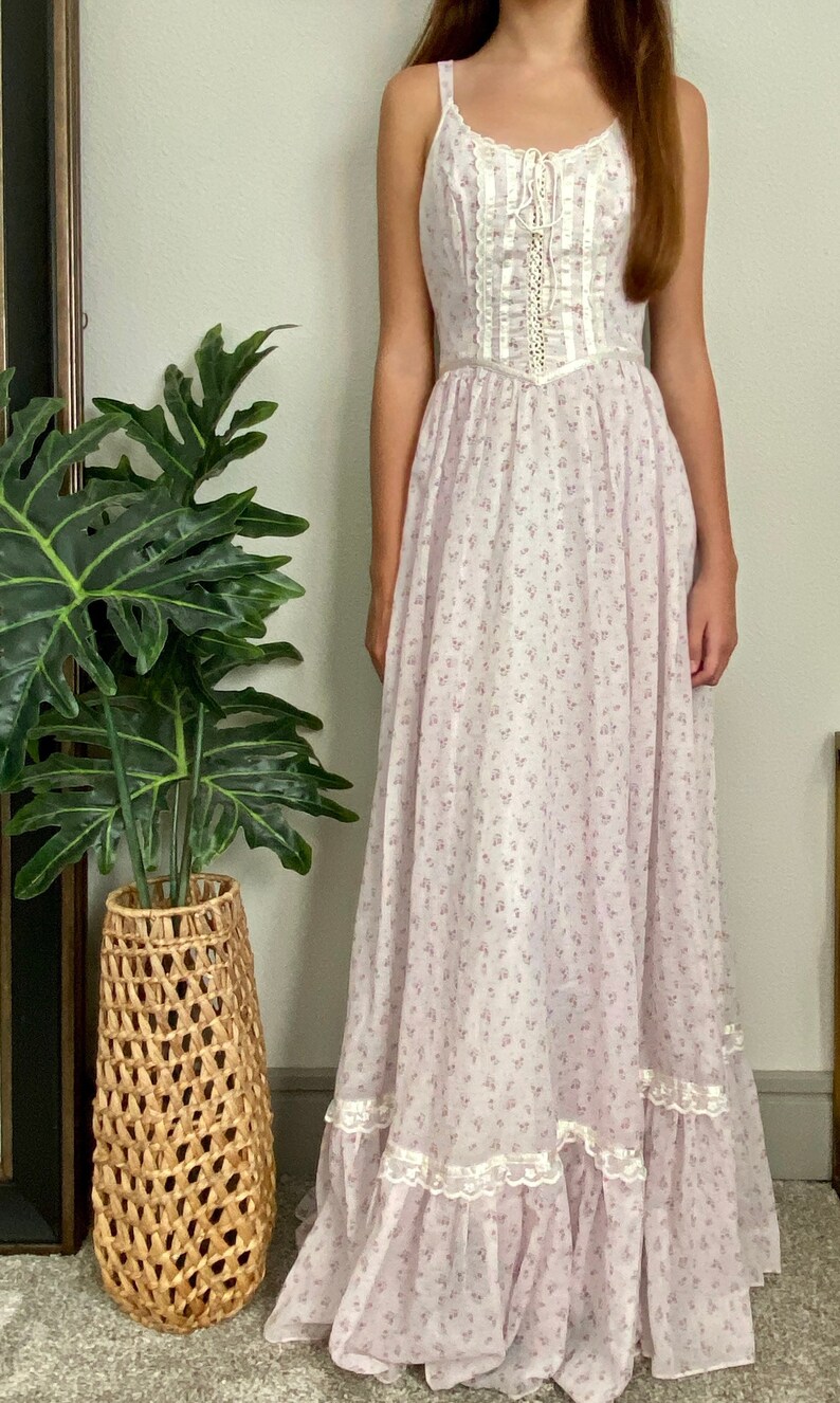 Vintage Gunne Sax Maxi Dress: Floral Lace-up Bohemian Prairie Dress - Etsy