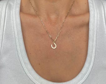 Horse Shoe  Pendant Necklace Oblong Chainlink Gold Tone, Western Necklace