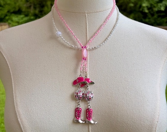 Pink Bead Necklace, Western Necklace, Disco Ball, Cowboy Boots, Country Line Dancing, Honky Tonk Jewelry