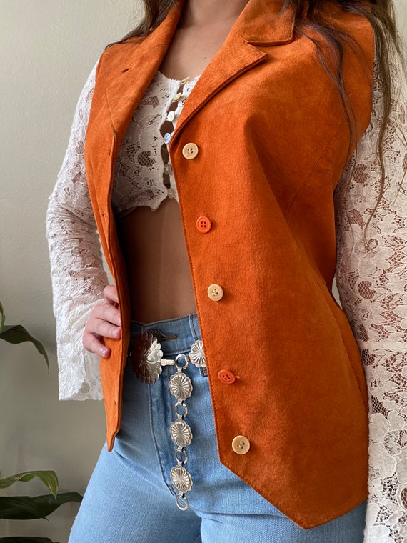 Vintage Blouse,70s Hippie Vest Vintage Orange Rus… - image 5