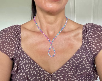 Multi colored beaded necklace, infinity necklace. Summer fun necklace