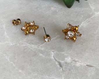 Vintage Earrings,Stud Flower Earrings Rhinestones with Removable Petals Two in One