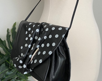 Vintage Handbag, 80s Cross body, Black Shoulder bag, Samir Leather handbag, Vintage 80s Purse, Polka Dot Purse