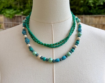 Blue Bead Necklace Set, Turquoise Blue Necklaces, Beachy Necklaces, Summer Necklace, Jewelry Set, Gift Set