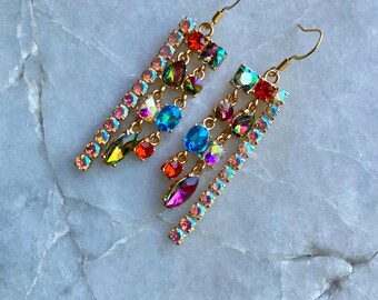 Cocktail Earrings, Dangle Sparkle Earrings, Festive Earrings, Costume Jewelry