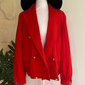 Vintage Jacket,Valentino Jacket Red Wool Logo Crest Buttons Made in Italy Size 48,14