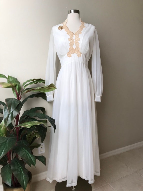 Vintage Dress,1940s White Chiffon Maxi Dress Brid… - image 1