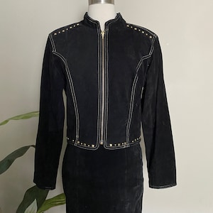 Vintage Suede Jacket, Black Leather Suede Jacket by Firenze, Santa Barbara 90s Jacket, Made in USA Size M