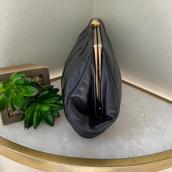 Vintage Handbag,1980s Black Leather Clutch Glam R… - image 5