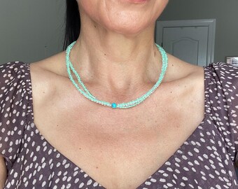 Mint Blue Necklace, Beaded Summer Necklace, Beachy Necklace, Seafood Green Necklace