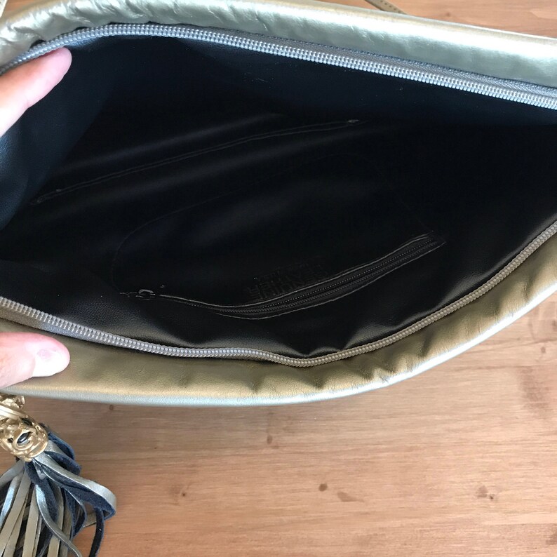 Vintage Handbag.CLEARANCE SALEClearance SaleBronze Metallic Leather Clutch with Tassel Zipper Pull Cross Body