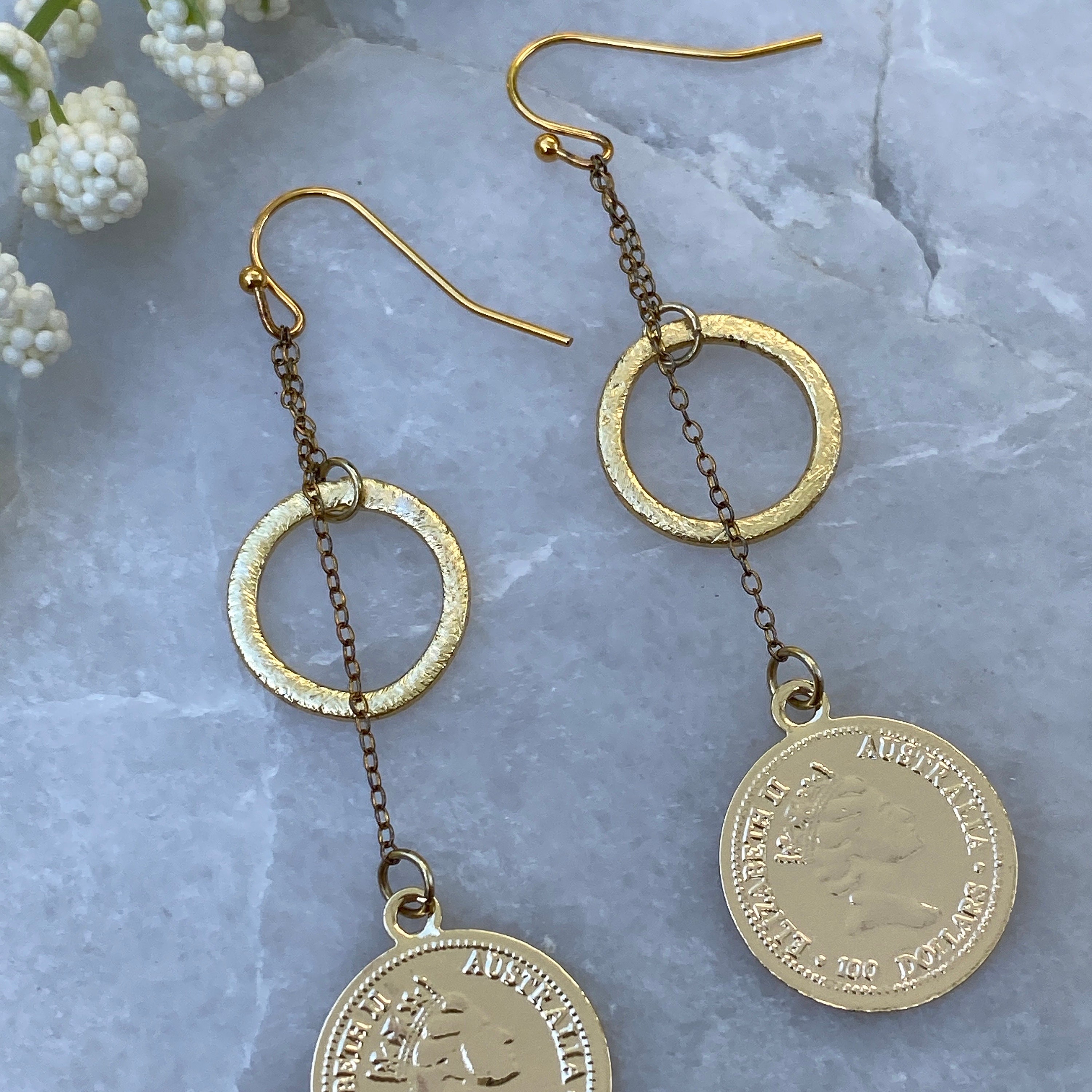 Queen Elizabeth Faux Coin Dangle Earrings: Gold Circle Earrings - Etsy