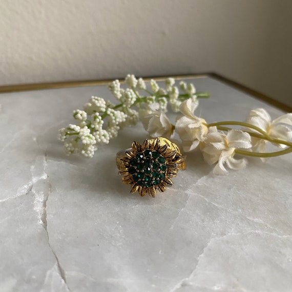 Gaudy Ring, Green Stones Ring, Emerald Ring, Sunf… - image 1