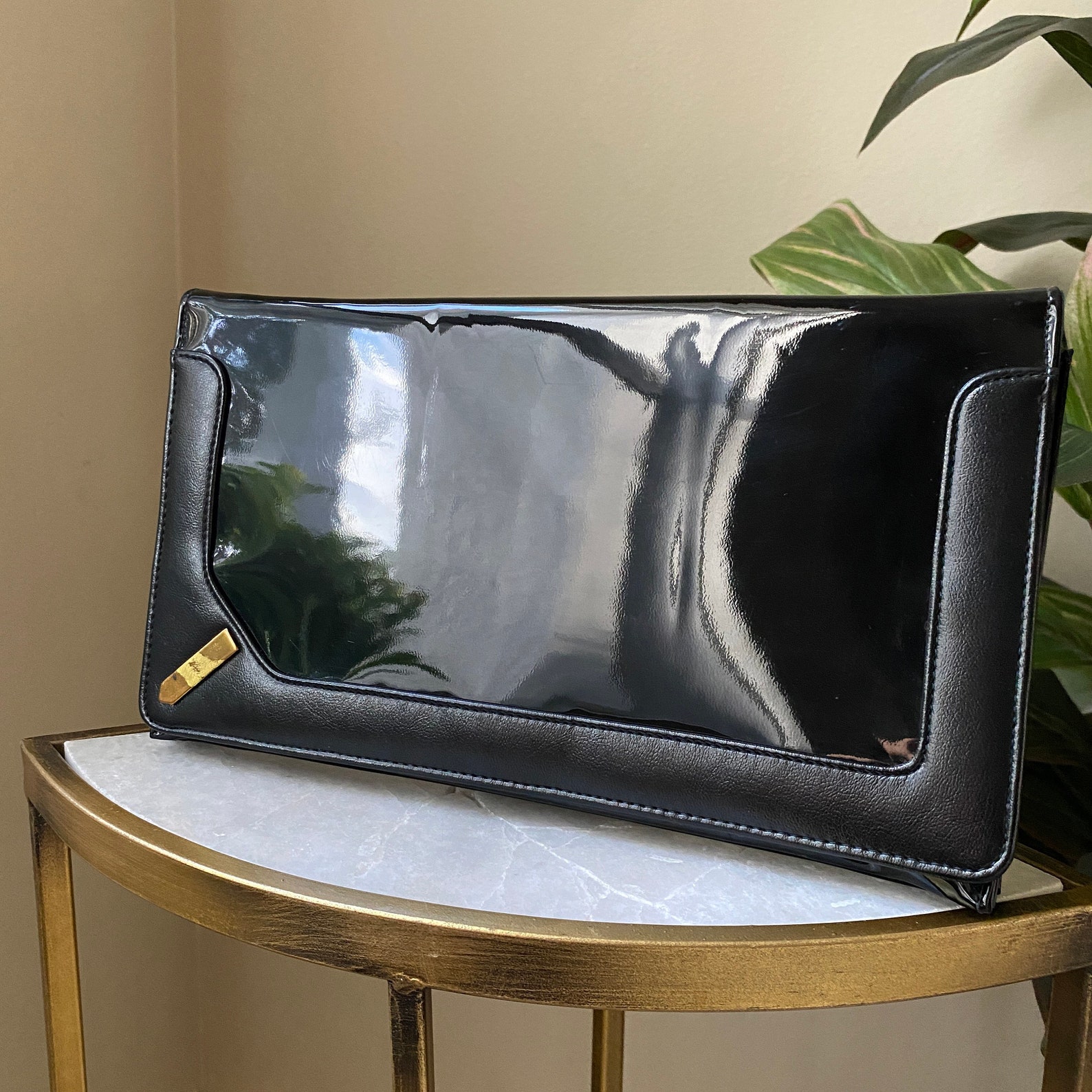 Black Patent Leather Clutch Vintage Handbag Patent Leather Etsy