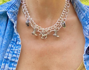 Western Theme Choker Necklace, Country Music Festival Jewelry, Boho Western Jewelry