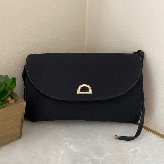 Vintage Handbag, Koret Black Handbag Sateen Clutc… - image 4