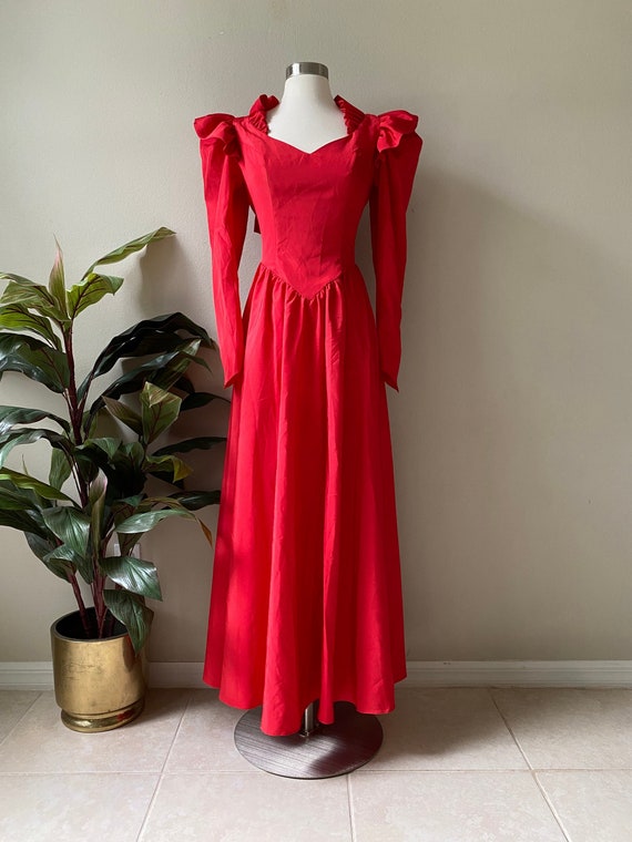Vintage Taffeta Red Dress, Red Formal Dress, Red … - image 1