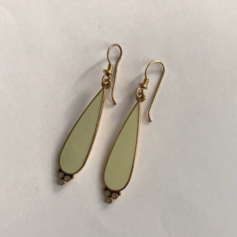 Vintage Earrings,Laurel Burch Ivory Enamel Drop Earrings