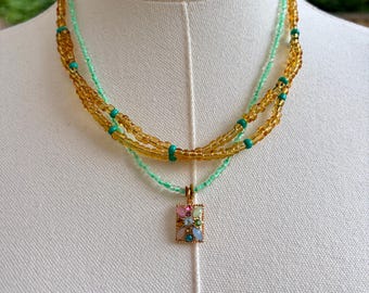 Necklace Earring Set, Green Gold Necklace Set, 3 piece Jewelry Set, Gift Set