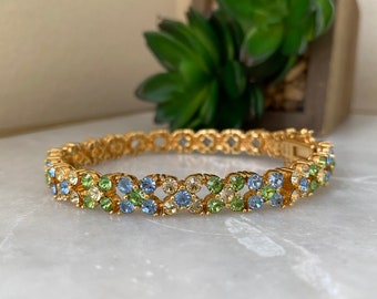 Vintage Bracelet,Joan Rivers Rhinestones Crystal Bracelet Blue Green Stones