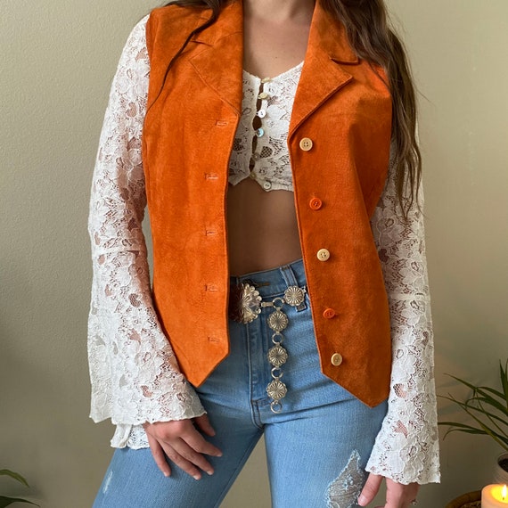 Vintage Blouse,70s Hippie Vest Vintage Orange Rus… - image 1