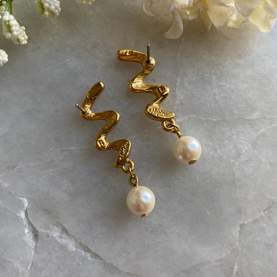Vintage Pearl Earrings, Pearl Dangle Earrings, Zi… - image 3