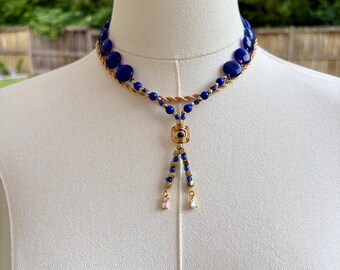 Necklace Set, Blue Necklace, Blue and Gold Necklace, Blue bead necklace, Gift Set, Gift Idea