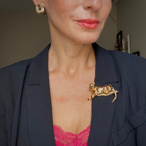 Vintage Gold Plated Leopard Brooch: Premier Designs Feline Pin