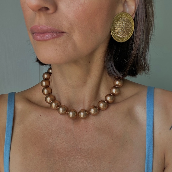 Vintage Richard Kerr Clip On Earrings: Bronze Cry… - image 3