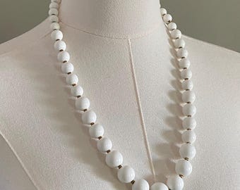 Monet White Beaded Necklace, Boho Luxe Necklace, Vintage Monet, Estate Jewelry