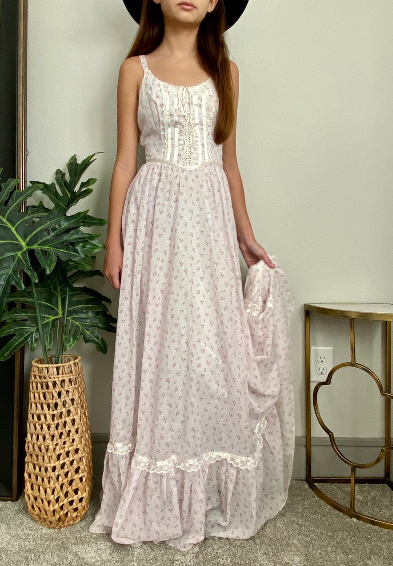 Vintage Gunne Sax Maxi Dress: Floral Lace-up Bohemian Prairie Dress - Etsy