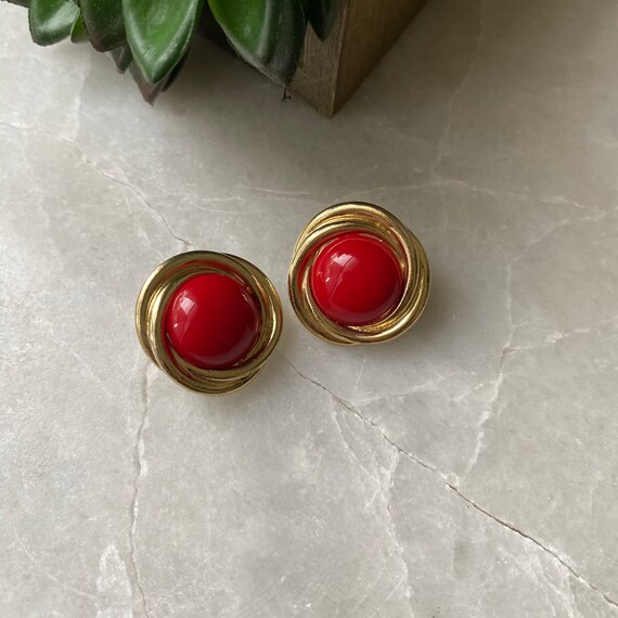 Vintage Earrings,Vintage Earrings, Red Enamel Ear… - image 6