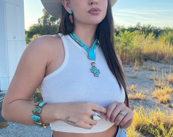 Navajo Turquoise Mountain Necklace, Sterling Silver, Native American Jewelry