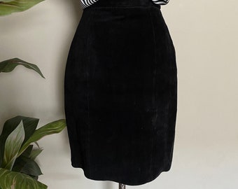 Vintage Suede Skirt, Suede Pencil Skirt, 90s Pencil Skirt, Express Campagnie International Skirt, Black Suede Skirt