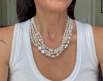 Faux Pearl Necklace, Bridal Necklace, Wedding Necklace, White Bead Necklace
