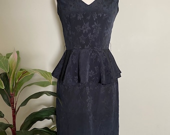 80s Black Silk Peplum Dress - Nancy Bracoloni - Size 3/4
