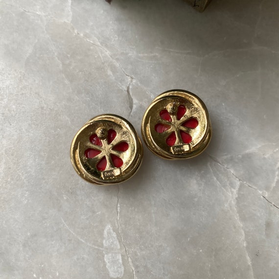 Vintage Earrings,Vintage Earrings, Red Enamel Ear… - image 4