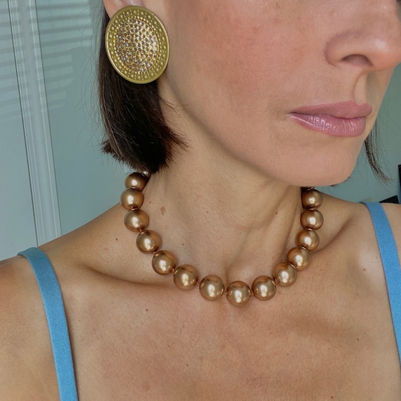 Vintage Richard Kerr Clip On Earrings: Bronze Cry… - image 1