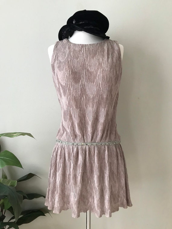 Mr. Mort 1960s Party Dress Drop Waist Taupe Velvet