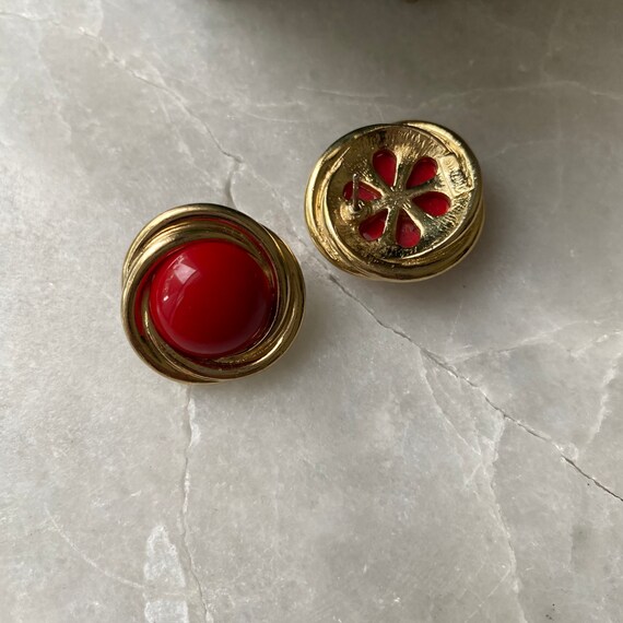 Vintage Earrings,Vintage Earrings, Red Enamel Ear… - image 3