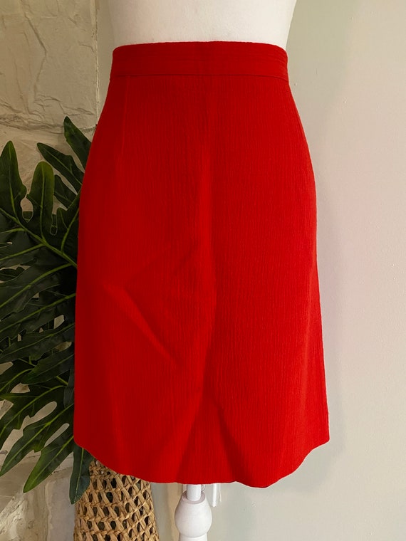 Vintage Skirt, 1980s Valentino Skirt Red Pencil Wool Skirt Made in