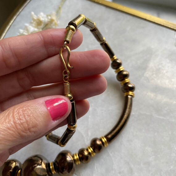 Bronze Beads Necklace, 70s Beaded Necklace, Gradu… - image 7