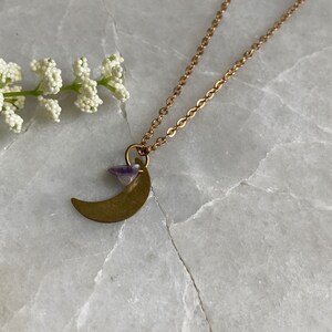 Crescent Moon Necklace, Moon Necklace, Amethyst Necklace, Copper Necklace, Handmade OOAK, Gift