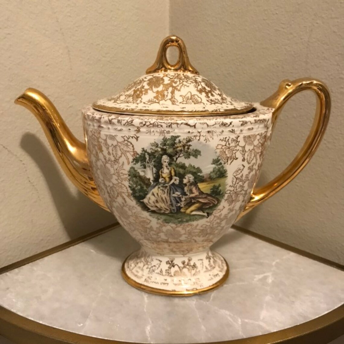 Homer Laughlin Eggshell 24k Gold Filigree Tea Pot Etsy