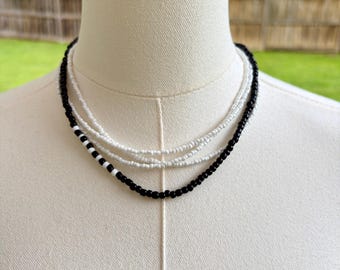 Bead necklace set, black  and white necklaces, jewelry set, layered necklaces, stacking necklaces, gift set, gift ideas