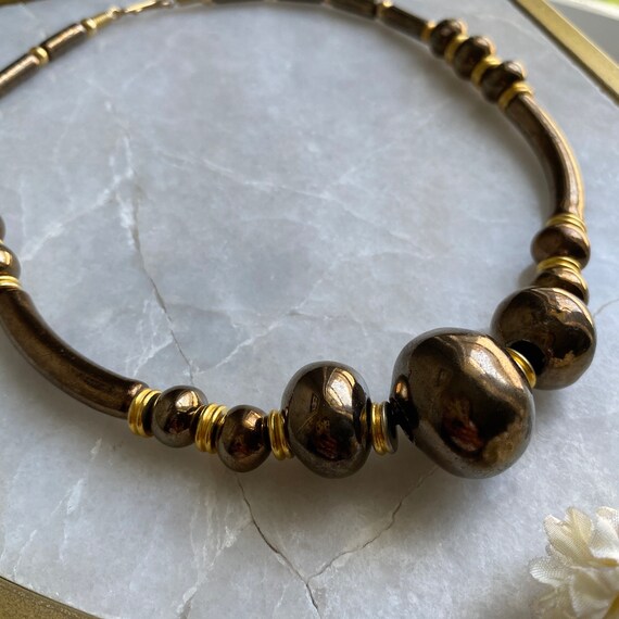 Bronze Beads Necklace, 70s Beaded Necklace, Gradu… - image 8