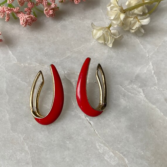 Vintage Trifari Earrings, Red enamel earrings Cro… - image 3